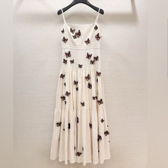Agua By Agua Bendita Lima Embroidered Butterfly Linen Maxi Dress Size Small - Picture 8 of 16